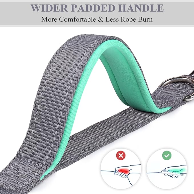 VIVAGLORY Hands Free Dog Leash Bungeeone Running Dog Leash with Waist Belt for Running Walking & Jogging, Bungee & Around Waist for Pet, S, Grey/Turquoise
