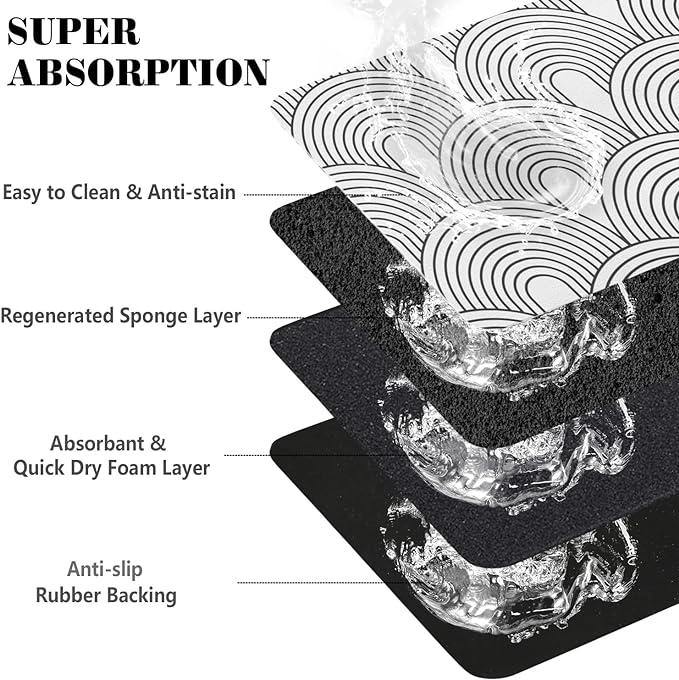 Dog Food Mats for Floors Absorbent, Pet Cat Food Mat - Quick Dry Dog Bowl Mats for Food and Water, Eco-Friendly Boho Pet Supplies 12" x 20"