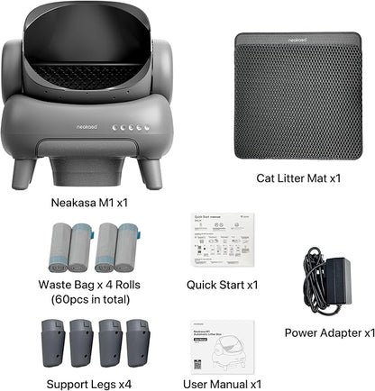 Neakasa M1 Plus Bundle Self-Cleaning Automatic Cat Litter Box, Large Open-Top Design, Odor Control, Smart App Tracking, Multi-Cat Support, Safety Sensors, 4 Rolls Refill Bags Included