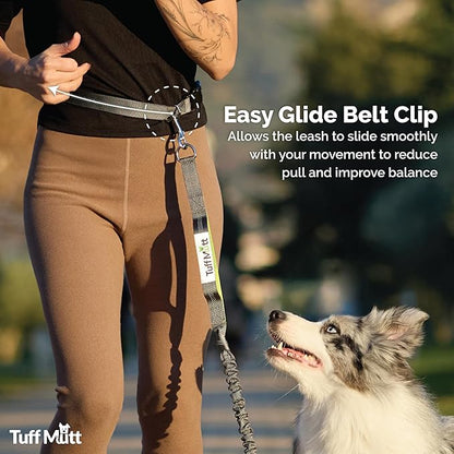Tuff Mutt Hands Free Dog Leash for Walking Running Hiking, Waist Leash with Bungee, Adjustable Belt, Reflective Double Handle Design for Large Medium Dogs