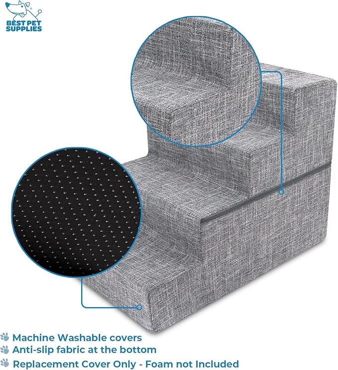 Best Pet Supplies Dog Stairs & Steps - Foam Steps for Small Dogs & Cats, Non-Slip Indoor Balanced Pet Step Support, Dog Ramp, No Assembly, Ash Gray Linen, Foldable 4-Step (22-inch Height)