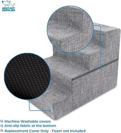 Best Pet Supplies Dog Stairs & Steps - Foam Steps for Small Dogs & Cats, Non-Slip Indoor Balanced Pet Step Support, Dog Ramp, No Assembly, Ash Gray Linen, Foldable 4-Step (22-inch Height)