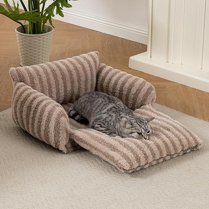 Hollypet Cat Bed Fluffy Plush Mutifuctional Double-Layer Soft Warming Kitty Pet Couch Orthopedic Nest Beds for Small Cats and Dogs, Khaki (21x15x8 inch, Recommend for Kittens or Pets Under 13lbs)