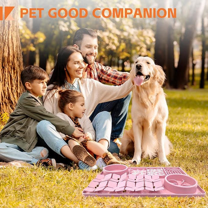 Lick Mat for Dogs Cats Includes Brush and Scraper, Snuffle Mat Silicone Anti-chocking Pet Dish, Non-Slip Dog Licking Bowl Interactive Entertainment Puzzle Toy Pink