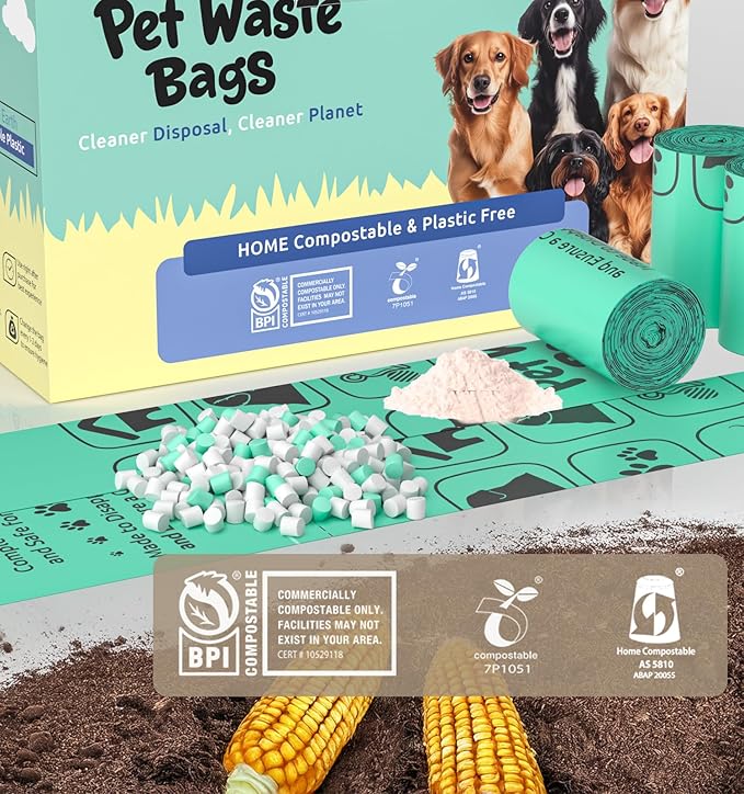 AYOTEE 100% Compostable Dog Poop Bags with Dispenser, 280 Count, Plastic-free, BPI Certified Biodegradable Poop Bags for Dogs & Cats, Easy to Open, 20 Microns Extra Thick & Leakproof Dog Waste Bags