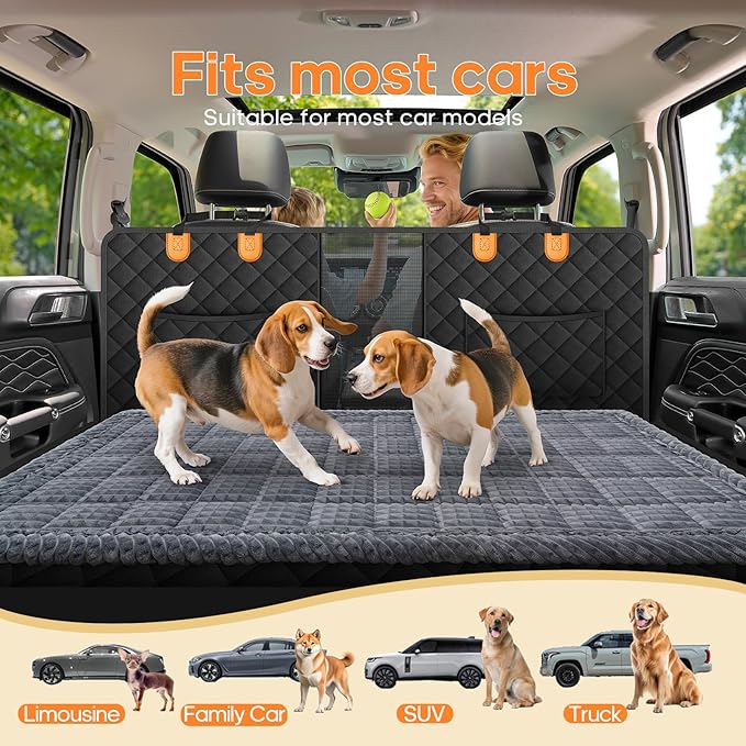 Pet Bed Mat for Car Backseat Extender, Non-Slip Dog Bed for Car Back Seat, Flannel Backseat Dog Bed for Cars Trucks and SUVs (Grey, 24.8x54 inch)