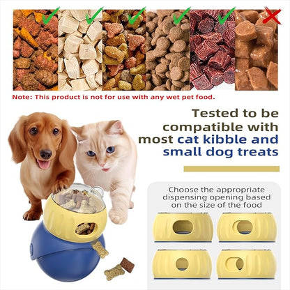 Pet Treat Dispenser,Enrichment and Interactive Toys for Dogs and Cats,Owl-Shaped ABS Blue and Yellow Puzzle Slow Feeder,Puppy Essentials,No BPA