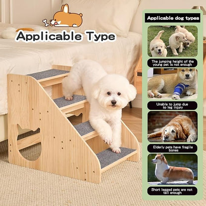 Dog Stairs for Small Medium Large Dogs 17.72" H Load Capacity 150lbs Solid Wood Non-Slip Sturdy Pet Steps for Bed & Couch 4 Step 15.75 * 22.44 * 17.72"