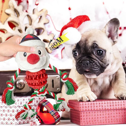 Dog Christmas Toys for Small Medium Large Dogs, Squeaky Plush Dog Toys + Interactive Dog Toys + Dog Rope Toys Multi Function Cute Santa Puppy Toys for Christmas