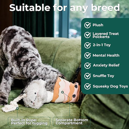 Milk Tea Plush Dog Toy Snuffle Toys for Dogs Slow Feed, Interactive Dog Enrichment Treat Puzzle,Puppy Chew Toy, Machine Washable Enrichment, Made of Recycled Materials, All Breed Sizes