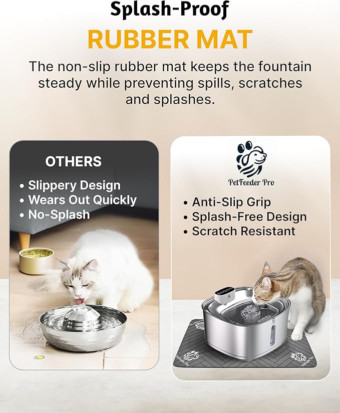 [Upgraded] Wireless Cat Water Fountain, 3.2L/108oz Battery Operated Pet Fountain Stainless Steel, Automatic Cat Drinking Fountain Cordless & Rechargeable with Motion Sensor, 2 Filters and 1 mat