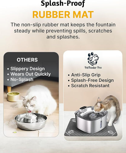 [Upgraded] Wireless Cat Water Fountain, 3.2L/108oz Battery Operated Pet Fountain Stainless Steel, Automatic Cat Drinking Fountain Cordless & Rechargeable with Motion Sensor, 2 Filters and 1 mat