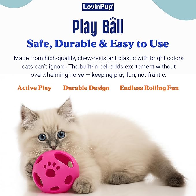 Large Cat Ball Toy with Bell – Interactive Rolling Design for Active Play – Sturdy Plastic Cat Toy Ball that Stays Visible During Play – Blue 1 Pack for Cats, Kittens, and Small Pets