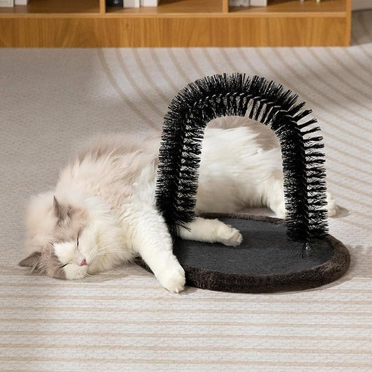 Hollypet Self Grooming Massager and Scratcher Toy - Cat Arch Brush for Back Grooming, Hair Cleaner Pads, Dark Brown