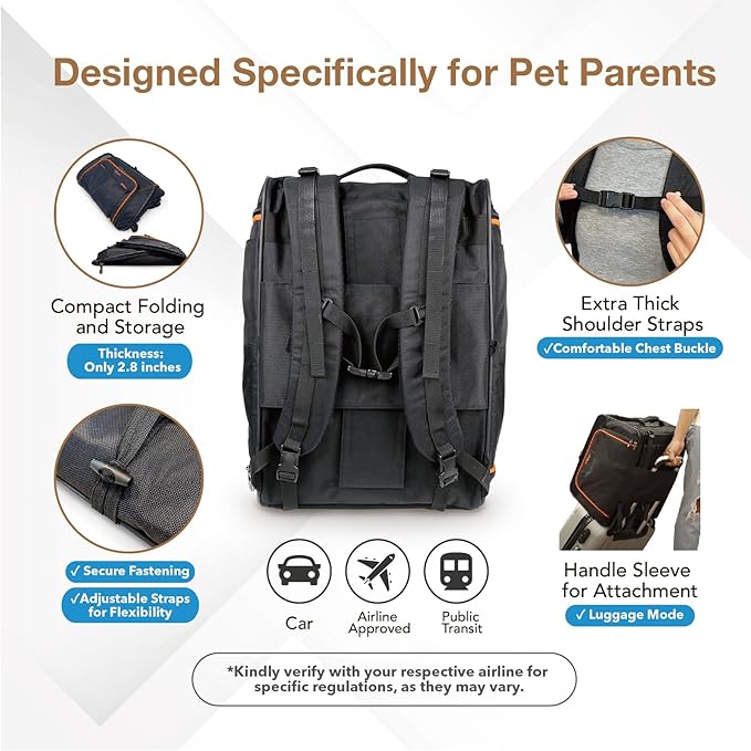 ibiyaya - Compact 3-in-1 Convertible and Foldable Small Pet Carrier and Stroller Combo System, Travel Friendly Cat Stroller and Dog Stroller - Pets up to 17 Pounds - Black