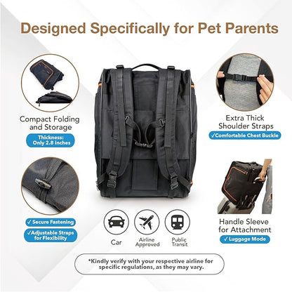 ibiyaya - Compact 3-in-1 Convertible and Foldable Small Pet Carrier and Stroller Combo System, Travel Friendly Cat Stroller and Dog Stroller - Pets up to 17 Pounds - Black