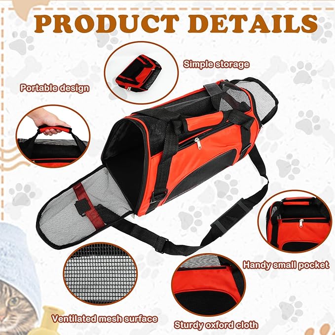 6 Pcs Cat Carrier 16.9 x 9.6 x 8.3 Inch Portable Soft-Sided Pet Carrying Bag Comfortable Foldable Bag for Small Pet Travel Under 6.6 Lbs Cat (6 Colors)