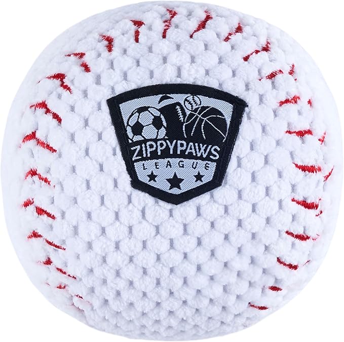ZippyPaws SportsBallz - Dog Squeaky Toys to Keep Them Busy, Funny Plush for Small, Medium, & Large Dogs, Cute Stuffed Puppy Toy, Pet Products, Gift for All Breeds, Interactive Squeaker - Baseball