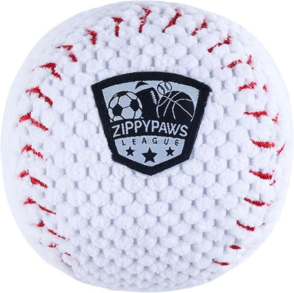 ZippyPaws SportsBallz - Dog Squeaky Toys to Keep Them Busy, Funny Plush for Small, Medium, & Large Dogs, Cute Stuffed Puppy Toy, Pet Products, Gift for All Breeds, Interactive Squeaker - Baseball