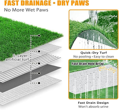 Upgrade Stainless Steel Dog Grass Pad with Tray, 34"x 23.6"Potty Training System for Dogs, 4-Layer Quick Drainage & Odor Control, Heavy Duty Indoor Outdoor Grass Turf for Balcony, Porch, Home Use