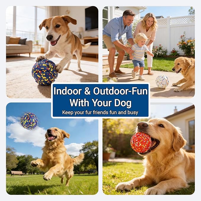 Durable ETPU Dog Toy Ball, 5 Inch Big Dog Balls for Aggressive Chewers - Hollow Design and Textured Gullies/Non-Toxic Bite/Built-in Low-Noise Bell, Dog Chew Toy for Medium/Large Dogs