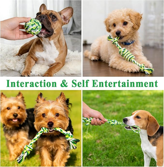 ASOCEA 5 Pack Dog Rope Toys Cotton Puppy Teething Chew Toys for Small Medium Dogs Interactive Tug Toy for Training Fetching Boredom Relief（Green）