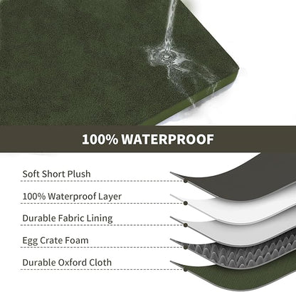 Flat Extra Large Dog Bed, Jumbo Waterproof Dog Bed for Large Dogs, Orthopedic Egg Crate Foam Pet Mat with Removable Washable Cover, Olive Green