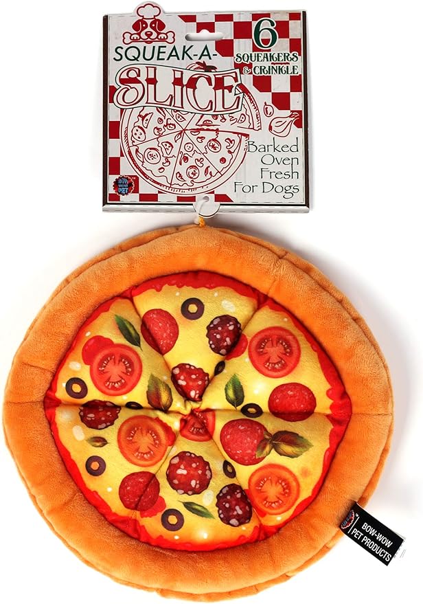 Bow Wow - Pizza Dog Toy | Large Squeaky Plush Dog Toy with Light Filling | Soft Stuffed Puppy Toy for Small & Medium Dogs | Fun Teasing Toy for Indoor Play | Boredom Relief & Interactive Fun