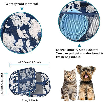 Soft-Sided Kennel Pet Carrier for Small Dogs, Cats, Puppy, Airline Approved Cat Carriers Dog Carrier Collapsible, Travel Handbag & Car Seat (Blue White Floral, 19" L x 11" W x 11" H)