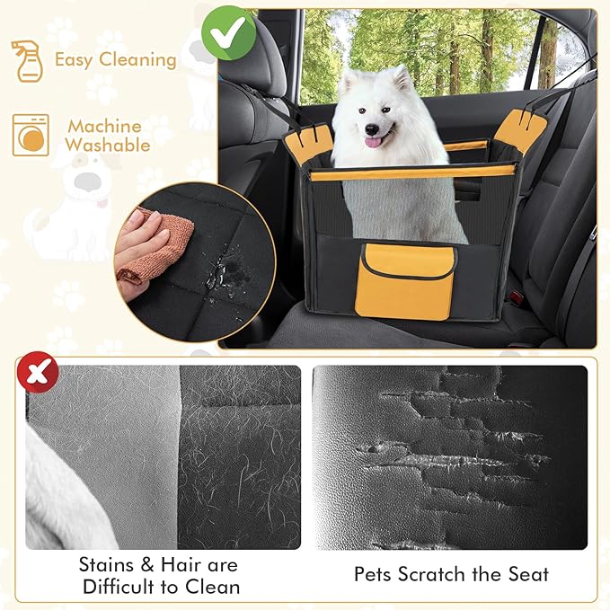 Dog Seat Cover, Pet Car Seat Cover for Dogs with Breathable Mesh, Storage Pocket & Side Strap, Dog Hammock for Cars, Trucks & SUVs (Medium Size)