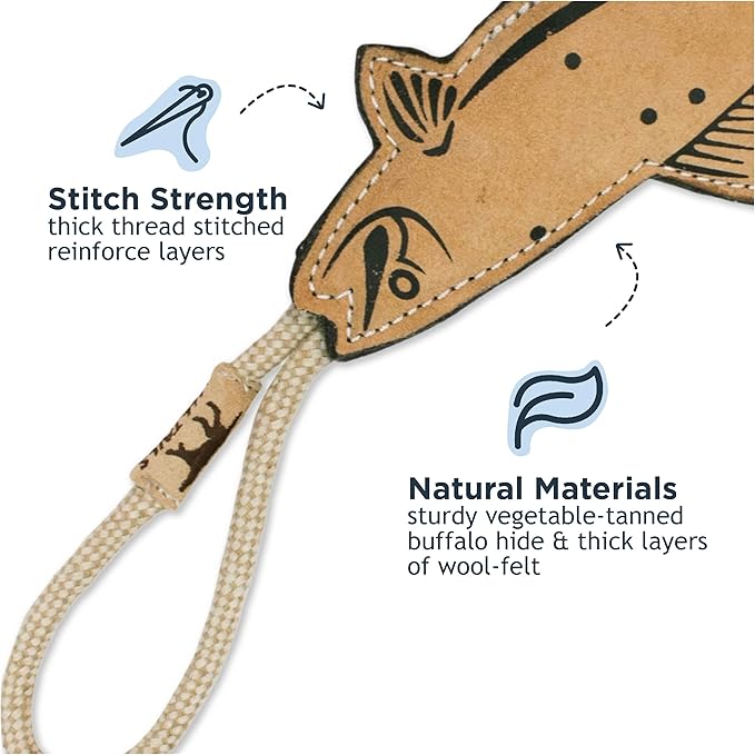 Tall Tails Natural Leather Trout Tug Toy for Dogs
