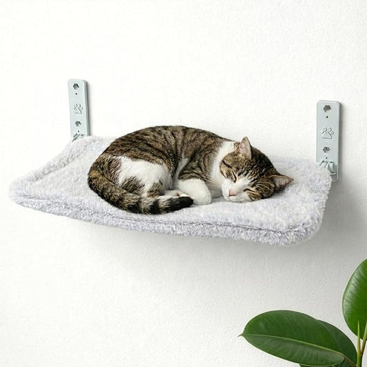 Cat Wall Bed with Ultra-Soft Plush Cover, Foldable Cat Wall Hammock, Shelf Bed with 40 lb Metal Support, Removable Washable Hammock, Hardware for Drywall, Stud & Concrete
