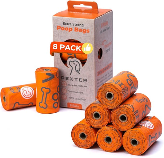 Dog Poop Bags, Leak-Proof, Strong and Unscented - 8 Pack (120 Bags)