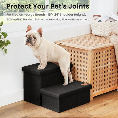 Love's cabin Dog Stairs with Storage 13" H, Foldable Pet Stairs for Small Medium or Large Dogs, Cat Puppy Steps Ramp with Zip up to 150 lbs, Black, 2 Steps