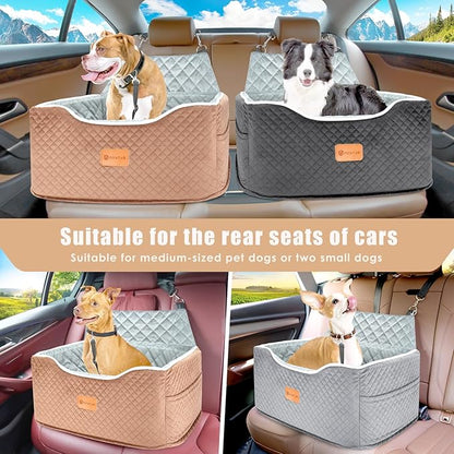 AlfaTok Memory Foam Booster Dog Car Seat Medium Dogs, Elevated Pet Car Seat Under 45 LBS, Detachable Washable, Anti-Slip Dog Booster Seat for Car Back Seat Only, Travel Dog Car Bed, Dog Seat Belt