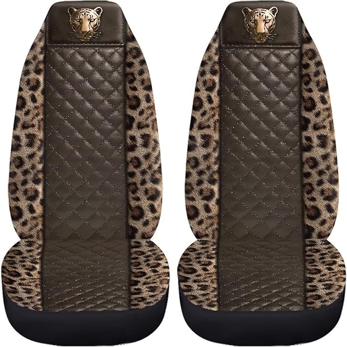 Leopard Automotive Seat Covers Seat Cover for Front Seats Only for Women Men Universal Fit for Cars, SUVs, Trucks Car Interior Accessories Seat Protector Brown