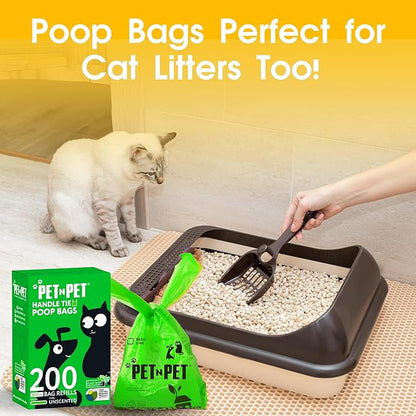 Pet N Pet 200 Counts Unscented Dog Poop Bags Rolls with Tie Handles, 41% Plant Based & 59% PE Poop Bags for Dogs, Extra-Thick Doggie Poo Bag, Pet Waste Bag