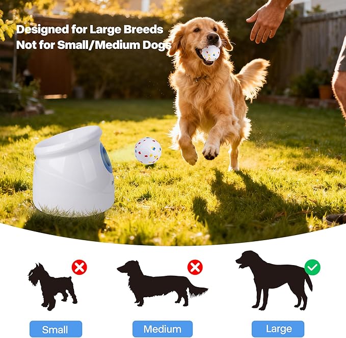 Pet Prime Upgraded Automatic Ball Launcher for Large Dogs,Rechargeable Dog Ball Thrower for Outdoor Exercise & Interactive Play,Adjustable 10-64ft Thrower with 6PCS 2.5" ETPU Balls,1 Dog Whistle