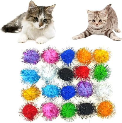 Andiker Cat Sparkle Balls - 1.5 Inches Colorful Tinsel Glitter Pom Pom Toys for Indoor Cats - Interactive and Lightweight to Keep Fit and Active (4.5cm, 20pcs)