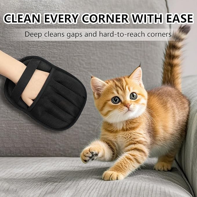 2 Pack Upgraded Pet Hair Removal Gloves for Cats & Dogs, Five-Finger Electrostatic Reusable Magic Brush for Effortless Pet Hair Remover Tool on Carpet, Clothing, Laundry, Couch, Car Seat (Black)