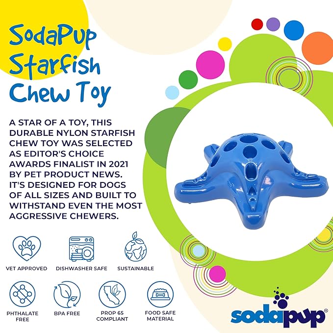 SodaPup Starfish – Durable Dog Chew Toy Made in USA from Non-Toxic, Pet Safe, Food Safe Nylon Material for Mental Stimulation, Clean Teeth, Fresh Breath, Problem Chewing, Calming Nerves & More