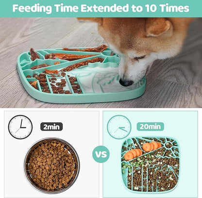 Puzzle Feeder Snuffle Mat and Lick Mat for Dogs, California Textured Slow Feeder, 0.75 Inch Thin Silicone Mat Holds 3 Cups, Dishwasher and Microwave Safe, Green
