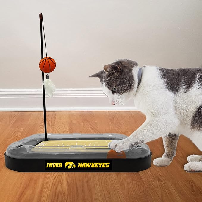 Cats Scratcher NCAA Iowa Hawkeyes Basketball Court CAT Scratcher Toy with Catnip Filled Plush Basketball Toy & Feather Cat Toy Hanging, with Jingle Bell Interactive Ball Cat Chasing 5-in-1 Kitty Toy
