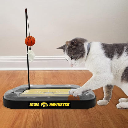 Cats Scratcher NCAA Iowa Hawkeyes Basketball Court CAT Scratcher Toy with Catnip Filled Plush Basketball Toy & Feather Cat Toy Hanging, with Jingle Bell Interactive Ball Cat Chasing 5-in-1 Kitty Toy