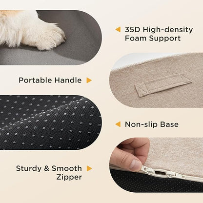 Joydeco Dog Stairs for Bed 17.1" H, 3-Step Pet Steps for Small Dogs and Cats, Dog Steps for High Bed, Non-Slip Balanced Ramp Indoor Pet Stairs, Beige