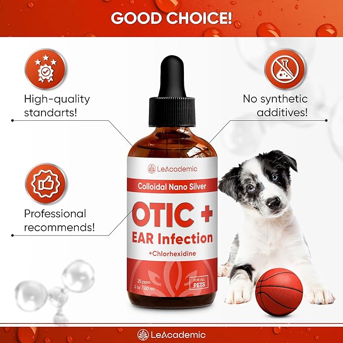 Dog Ear Infection Treatment | OTIC+ Ear Infection Treatment for Dogs & Cats | Cat Cleaner Drops | Chlorhexidine Wash for Pets | Helps with Otic Irritations & Itchings | Nano Silver | 2 Oz