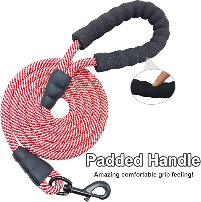 MayPaw Rope Dog Leash 6 FT, Heavy Duty Nylon Pet Leash, Soft Padded Handle Thick Lead Leashes for Large Medium Dogs Walking Training (red, 1/2" * 6')