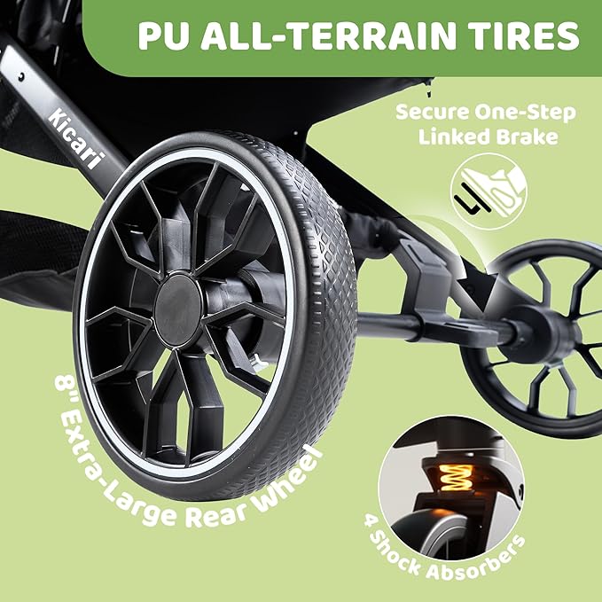 All-Terrain Dog Stroller for Small to Medium Dogs, Pet Stroller for Dogs & Cats Outdoor Walks, One-Hand Easy Fold, Double-Layer Anti-UV & Waterproof Canopy & Breathable Mesh, Samurai Black