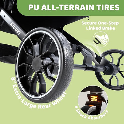 All-Terrain Dog Stroller for Small to Medium Dogs, Pet Stroller for Dogs & Cats Outdoor Walks, One-Hand Easy Fold, Double-Layer Anti-UV & Waterproof Canopy & Breathable Mesh, Samurai Black