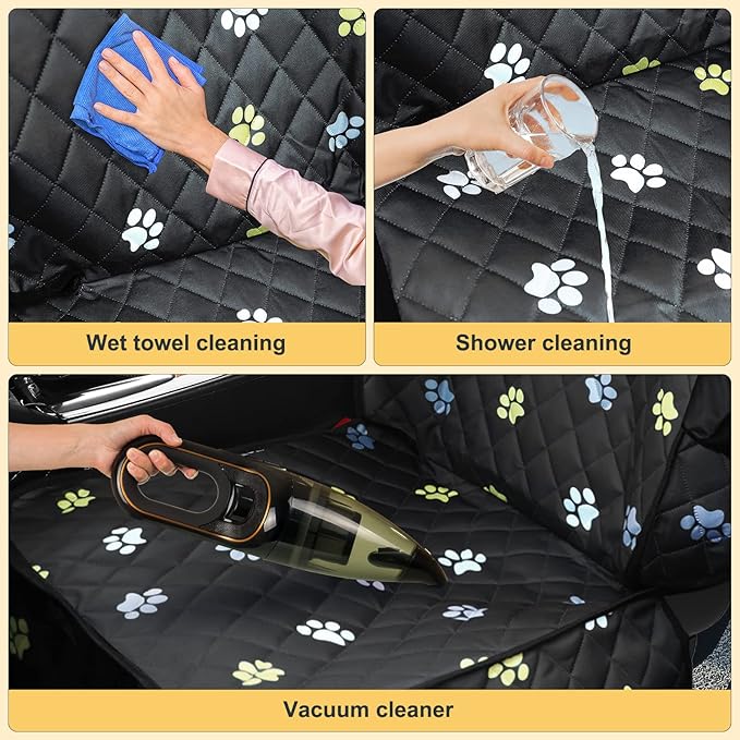 2pcs Dog Car Seat Cover for Front Durable Colored Paw Prints Waterproof Protector Against Dirt Scratch Proof Non Slip Padded Quilted Front Seat Covers for Dog for Cars, Trucks and SUV, Black